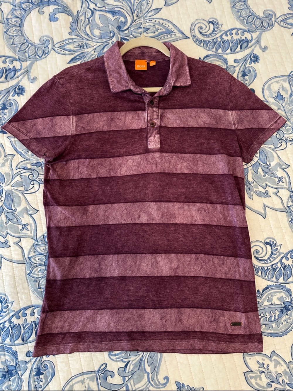 Hugo Boss Men's Striped Purple Polo Shirt